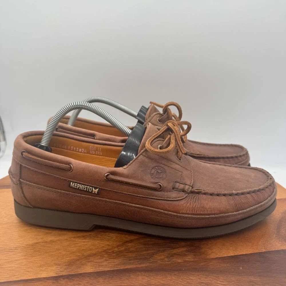 MEPHISTO Hurrikan 2-Eye Boat Shoes Men's US 11.5 Spinnaker Brown Leather Comfort